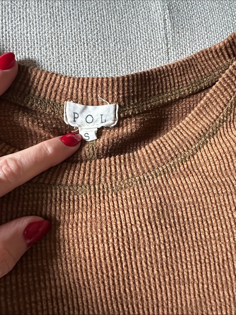 POL ribbed oversized crewneck top in burnt orange